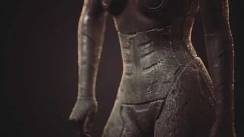Futuristic sci fi woman in burned suit Stock Footage 141646910