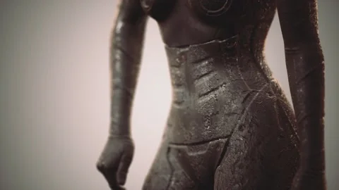 Futuristic sci fi woman in burned suit Stock Footage 142549963