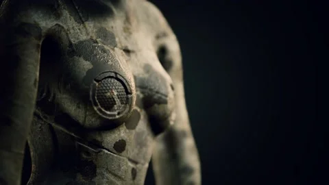Futuristic sci fi woman in burned suit Stockbeeldmateriaal 143892913