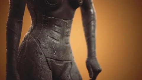 Futuristic sci fi woman in burned suit Vídeos de archivo 166105553