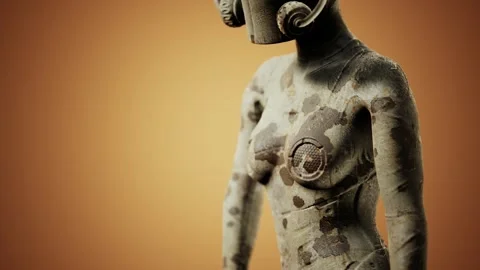 Futuristic sci fi woman in burned suit Stock-Footage 246173997