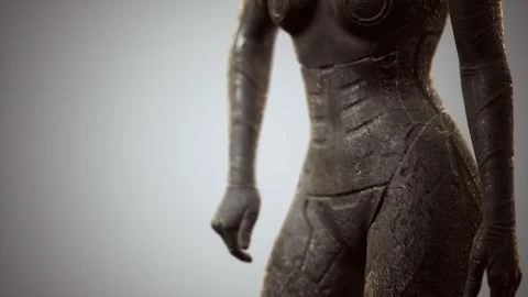 Futuristic sci fi woman in burned suit Stock-Footage 257437408