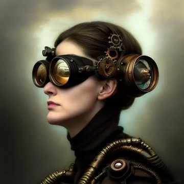 Futuristic sci fi woman wearing googles. Stock Illustration
