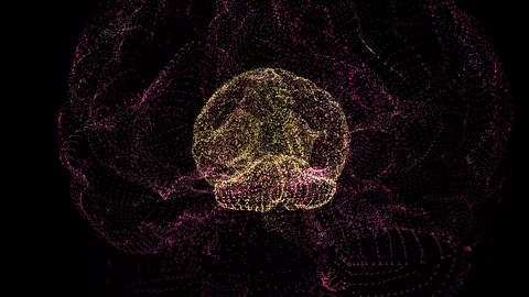 Futuristic science and technology. 3D rendering human brain formed by revolving Stock Footage 121807252