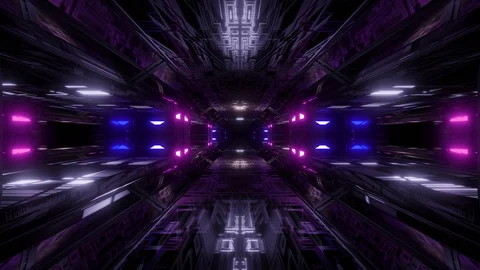 Futuristic science-fiction technical tunnel corridor 3d illustration background Stock Footage 113200359