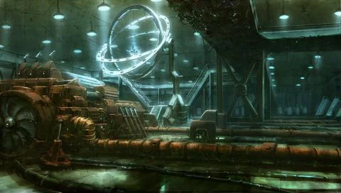 Futuristic science fiction time machine with spinning speed function Stock Illustration