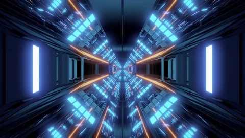 Futuristic science-fiction tunnel corridor 3d illustration background wallpaper Stock Footage 113197809