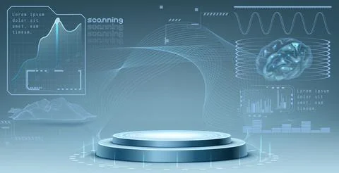 Futuristic science lab with round podium 库存插图