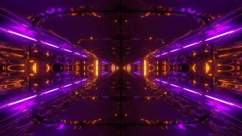 Futuristic scifi alien space tunnel building 3d rendering wallpaper background, Ilustración de archivo