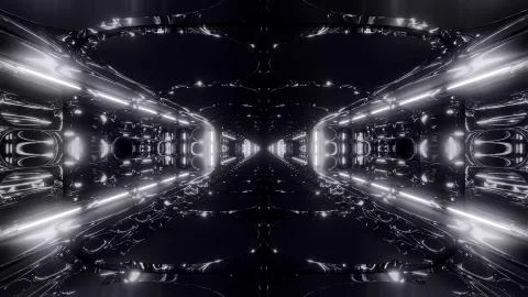 Futuristic scifi alien space tunnel building 3d rendering wallpaper background, Ilustración de archivo