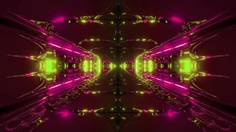 Futuristic scifi alien space tunnel building 3d rendering wallpaper background, Stock Illustration