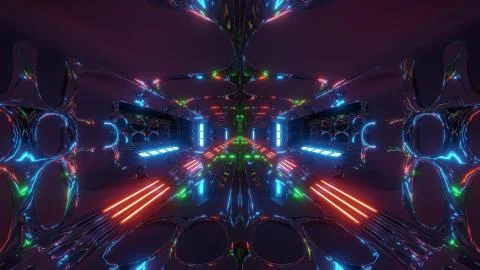 Futuristic scifi alien tunnel building 3d rendering wallpaper background Ilustración de archivo