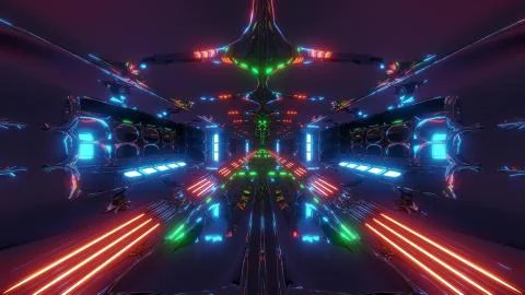 Futuristic scifi alien tunnel building 3d rendering wallpaper background Ilustración de archivo