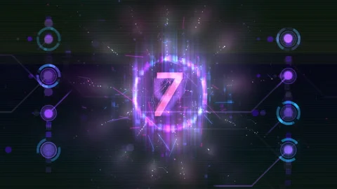 Futuristic SciFi Purple Neon Countdown Glitch Scanline Digital Hologram Видео 331942638
