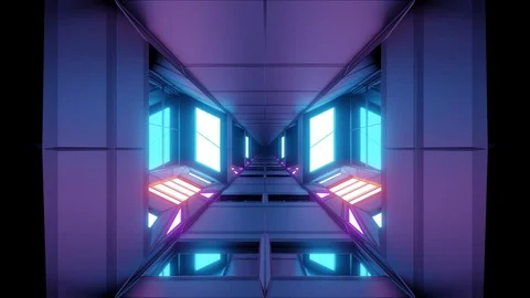 Futuristic scifi technic space hangar tunnel corridor 3d illustration live Stock Footage 119008703