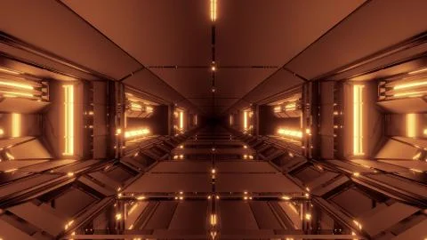 Futuristic scifi technic space hangar tunnel corridor with glowing lights 3d Stock Illustration