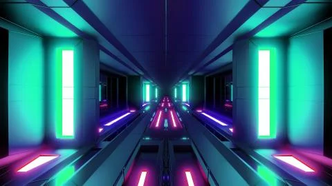 Futuristic scifi tunnel corridor with hot metl and nice reflection 3d 스톡 일러스트