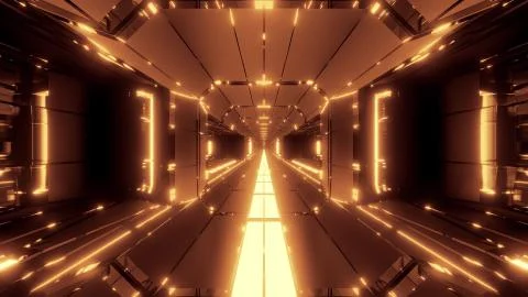 Futuristic scifi tunnel corridor with nice glowing lights 3d illustration Stock Illustration