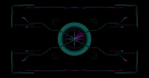 A futuristic screen with a circle with radar on a black background Stock Footage 267776662