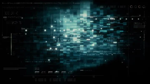 Futuristic screen display matrix, hi-tech digital data telemetry with encrypted Stock Footage 328965902