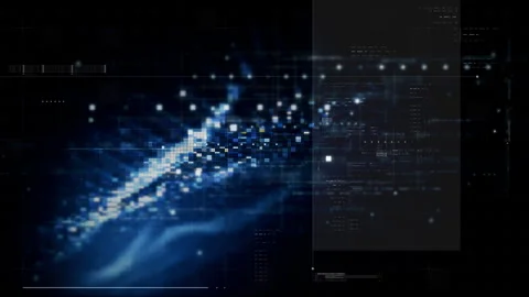 Futuristic screen display matrix, hi-tech digital data telemetry with encrypted Stock Footage 328969545