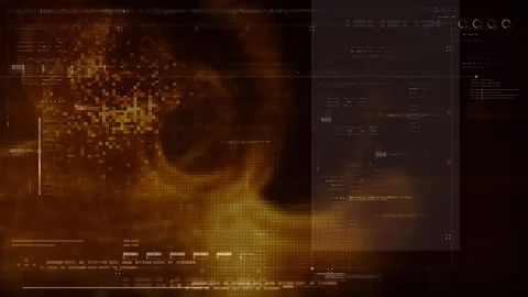 Futuristic screen display matrix, hi-tech digital data telemetry with encrypted Stock Footage 328970057