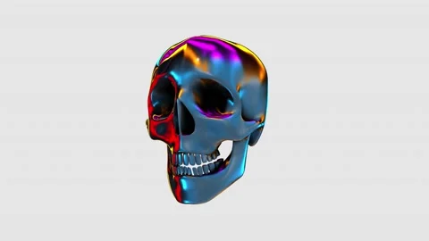 Futuristic seamless animation of a silver rainbow jelly skull. Glowing chrome 動画素材 152293473