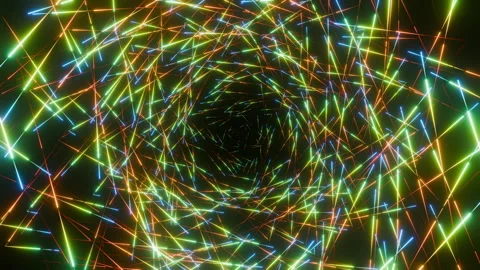 Futuristic seamless loop animation of colorful thin light lines moving right to Stock Footage 340415058