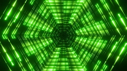 Futuristic seamless loop animation of neon green dots forming a geometric Stock Footage 340828888