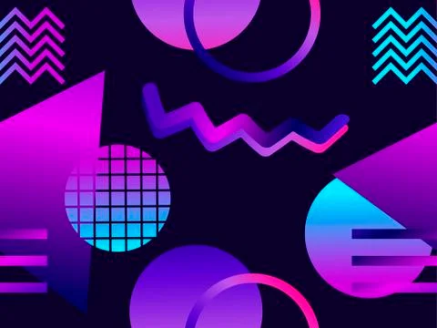 Futuristic seamless pattern with geometric shapes. Gradient with purple tones Stockillustratie