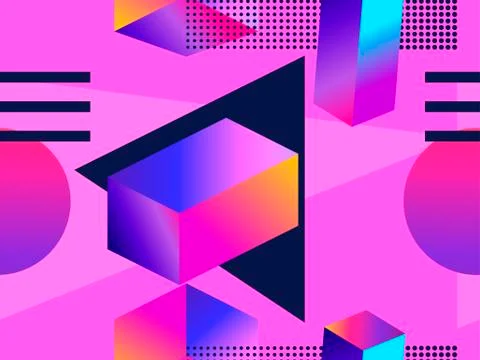 Futuristic seamless pattern with geometric shapes. Gradient with purple tones Illustrazione stock