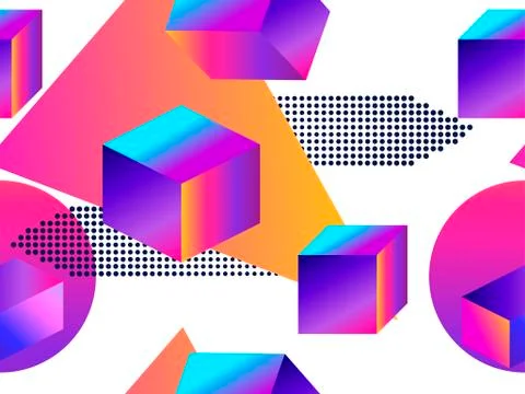 Futuristic seamless pattern with geometric shapes. Gradient with purple tones Stock Illustration