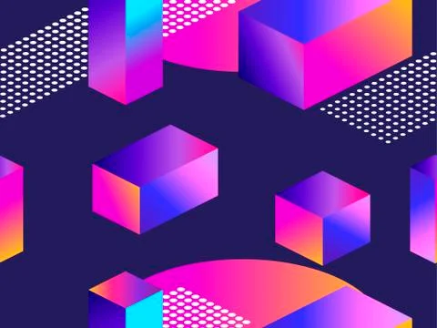 Futuristic seamless pattern with geometric shapes. Gradient with purple tones イラスト素材