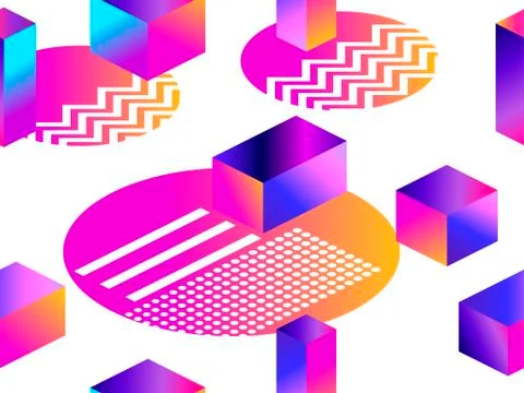 Futuristic seamless pattern with geometric shapes. Gradient with purple tones Stock Illustration