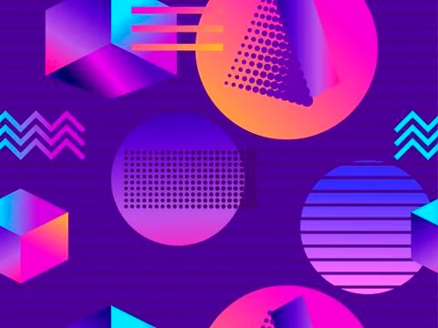 Futuristic seamless pattern with geometric shapes. Isometric 3d objects. Purp 스톡 일러스트