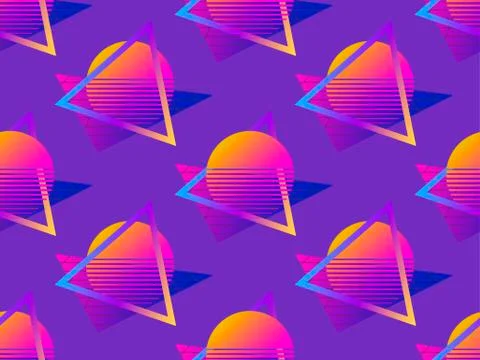 Futuristic seamless pattern. Gradient sun retro background 1980s style. Retro Stock Illustration