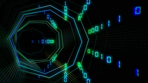 Futuristic seamless technology cyberspace tunnel with information stream loop Stock Footage 165110494