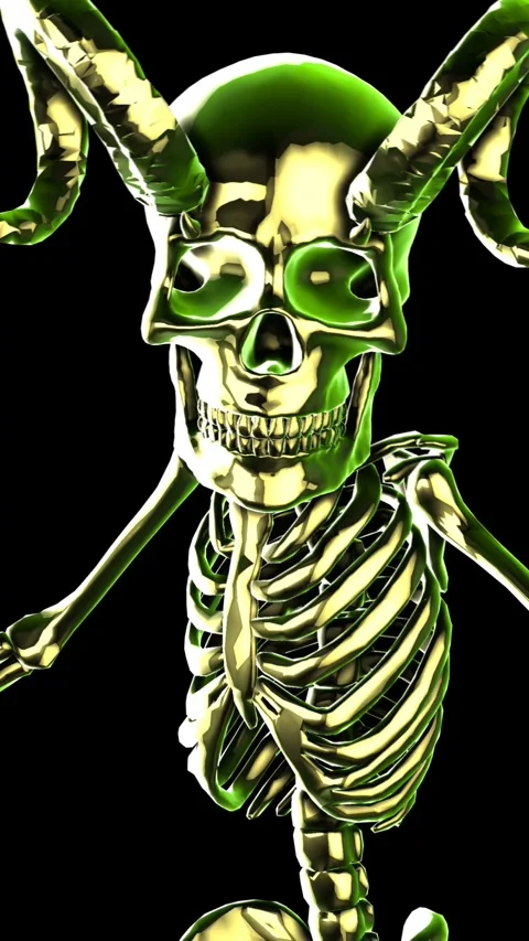Futuristic Seamless vertical video animation of a glass zombie horned skeleton Stock Footage 319297087