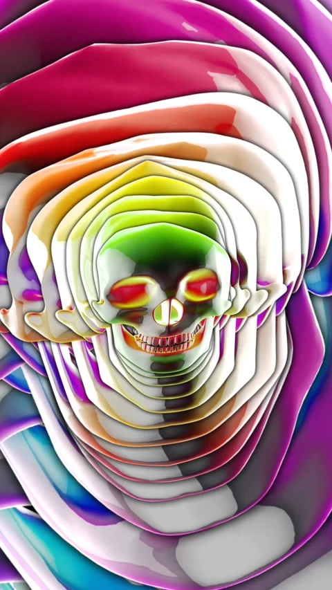 Futuristic Seamless vertical video animation of a iridescent glass liquid skull Stock Footage 319405741
