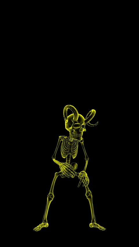 Futuristic Seamless vertical video animation of a glass zombie horned skeleton Vidéo 319405841