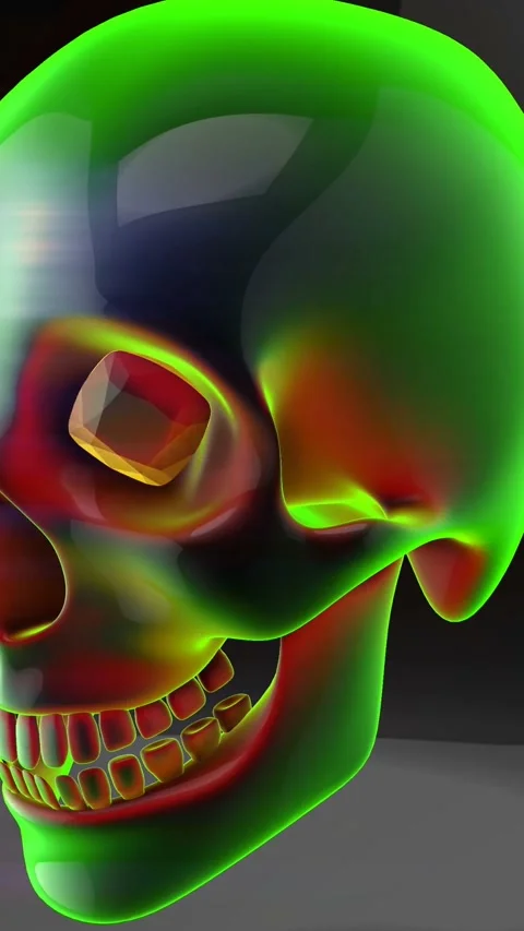 Futuristic Seamless vertical video animation of a iridescent glass skull for Stock Footage 319405889
