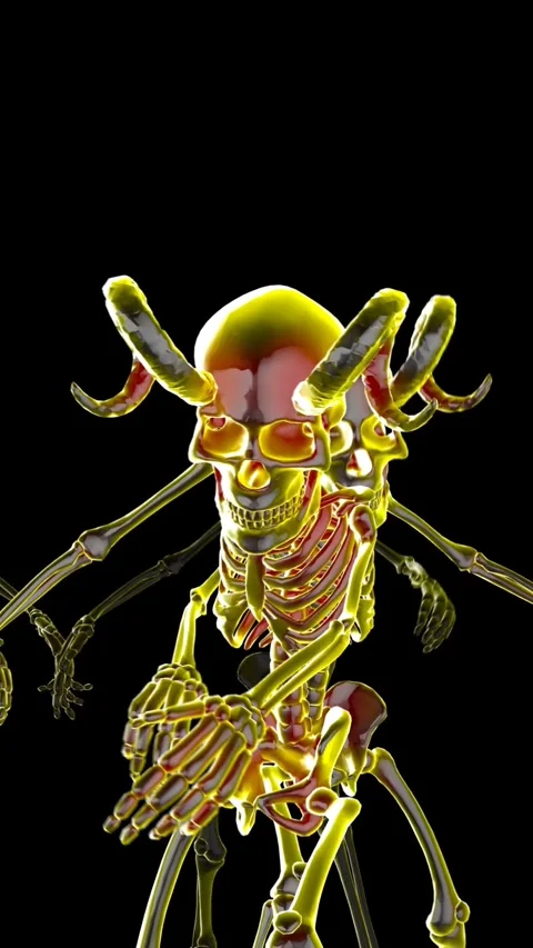 Futuristic Seamless vertical video animation of a glass zombie horned skeletons Video stock 319414937