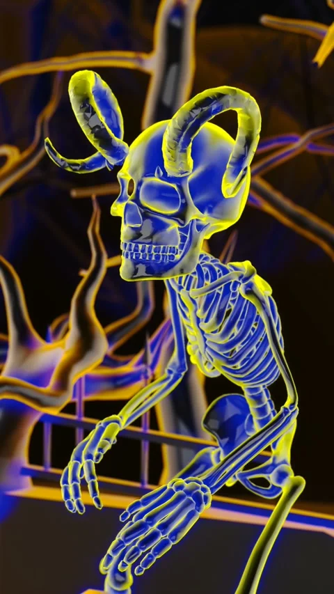 Futuristic Seamless vertical video animation of a glass zombie horned skeletons Stock Footage 319415506