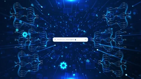 Futuristic search interface artificial intelligence data streams digital connect Video stock 341907749