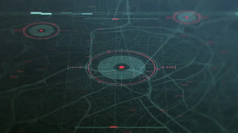 Futuristic security spy program interface. Dynamic modern HUD. GPS location 스톡 동영상 154272125