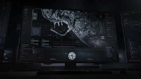 Futuristic security system sending drones towards the target coastal location Stock Footage 164777252