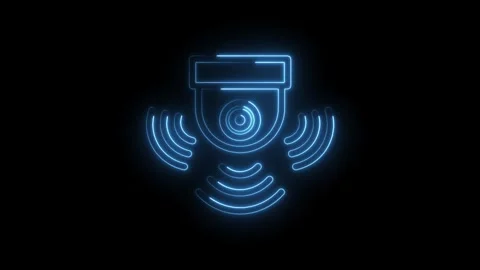 Futuristic security system surveillance camera neon outline with wifi signal on Stock Footage 330785108