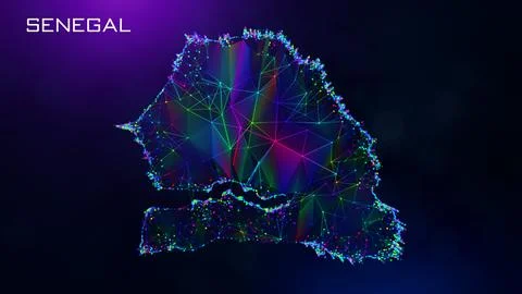 Futuristic Senegal Map Polygonal Connected Lines And Dots Network Wireframe  Illustrazione stock
