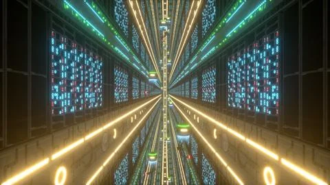 Futuristic Server Hall 3d rendering Stock Illustration