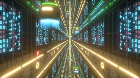 Futuristic Server Hall 3d rendering Stock Illustration